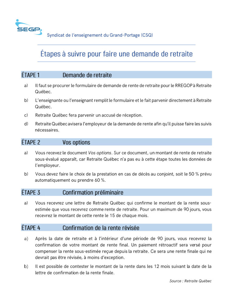 Retraite | Syndicat de l'enseignement du Grand-Portage (SEGP)